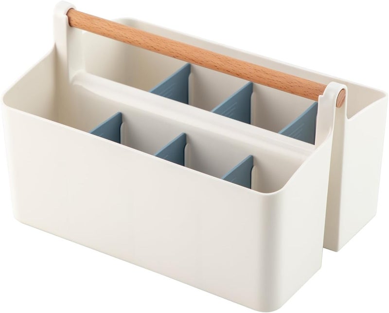 Vidifor Large Portable Basket with Handle, Plastic Craft Storage Organizer Caddy Tote with Adjustable Divided for Makeup Art Supplies, Sewing, Colored Pencils-Blue - Image 1